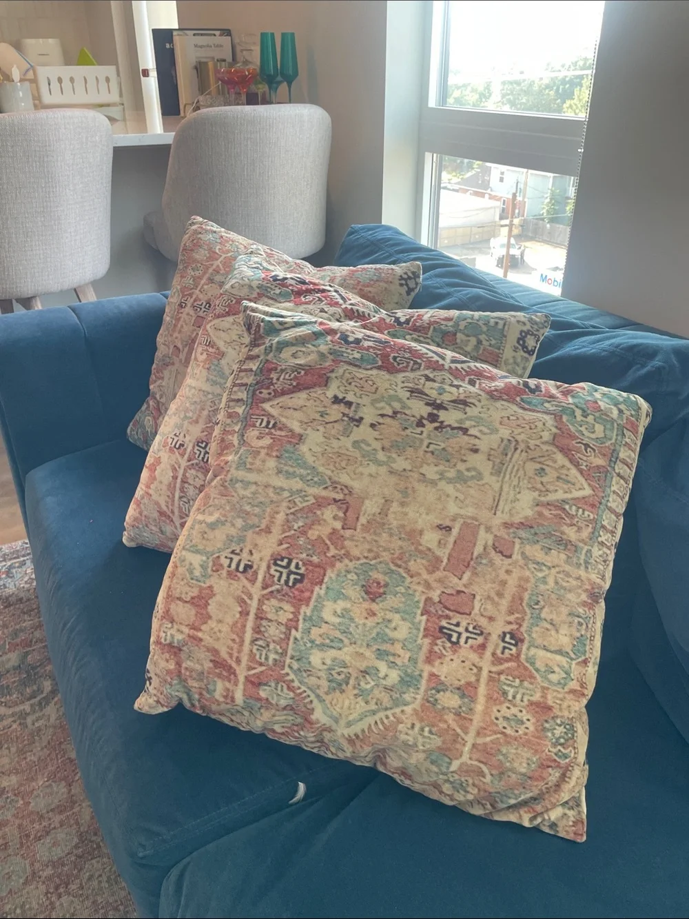 Pottery Barn Cream and Rust Patterned Accent Pillows- set of three for 50